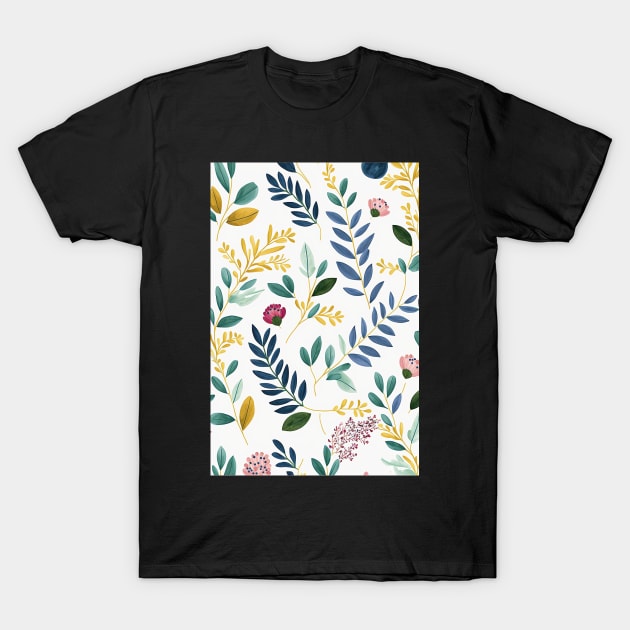 Floral Garden Botanical Print with Spring Flowers and Leaves T-Shirt by FloralFancy